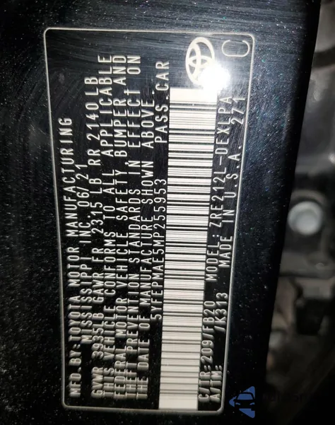 2021 Toyota Corolla Le z USA, uszkodzony, nr VIN 5YFEPMAE5MP255953